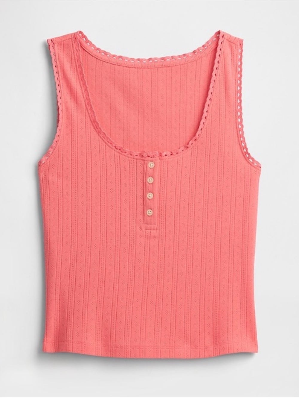 🆕 GAP Pointelle Scoopneck Tank Top Lace-Trim NWT Size L Neon blazing pink